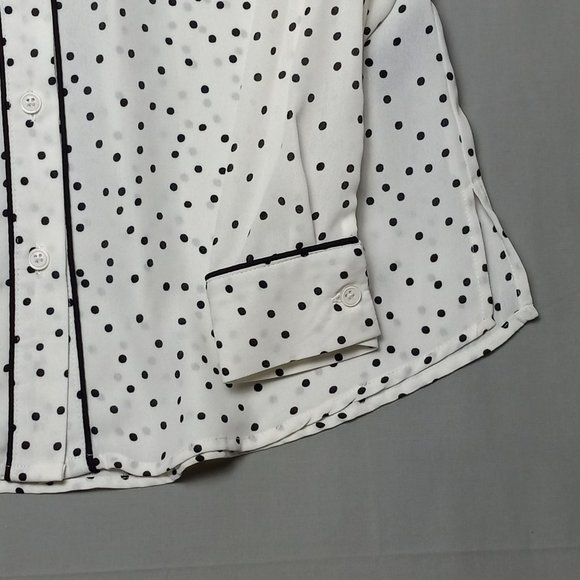Who What Wear White Sheer Black Polka dot Blouse Button Up NWT XS Long Sleeve - Picture 12 of 16